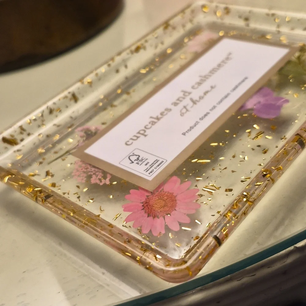 Cupcakes & Cashmere at Home clear dried pressed flowers trinket Tray